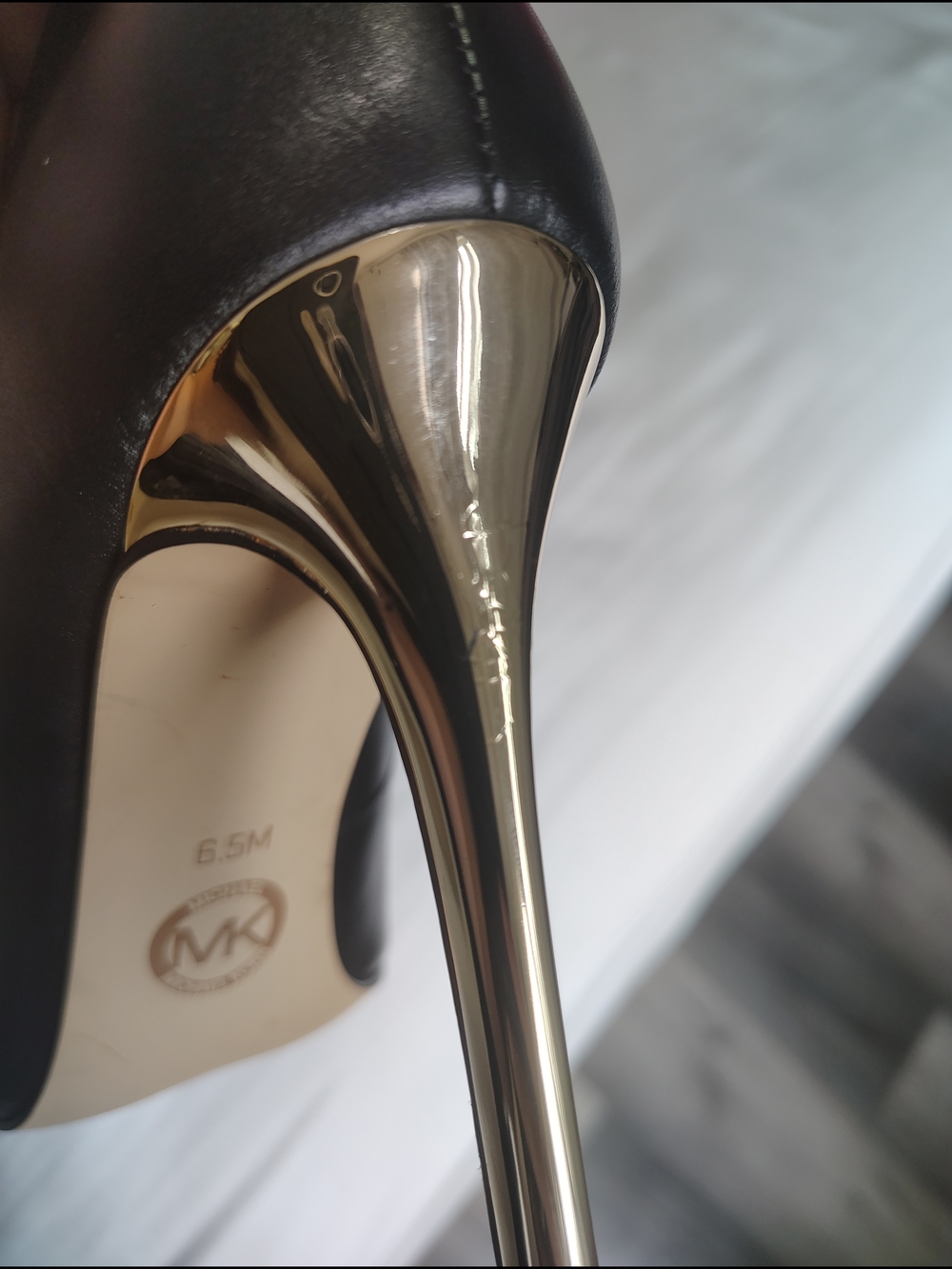 Michael Kors Black Leather Pointed Toe Pumps with Gold Caps - Picture 7 of 15